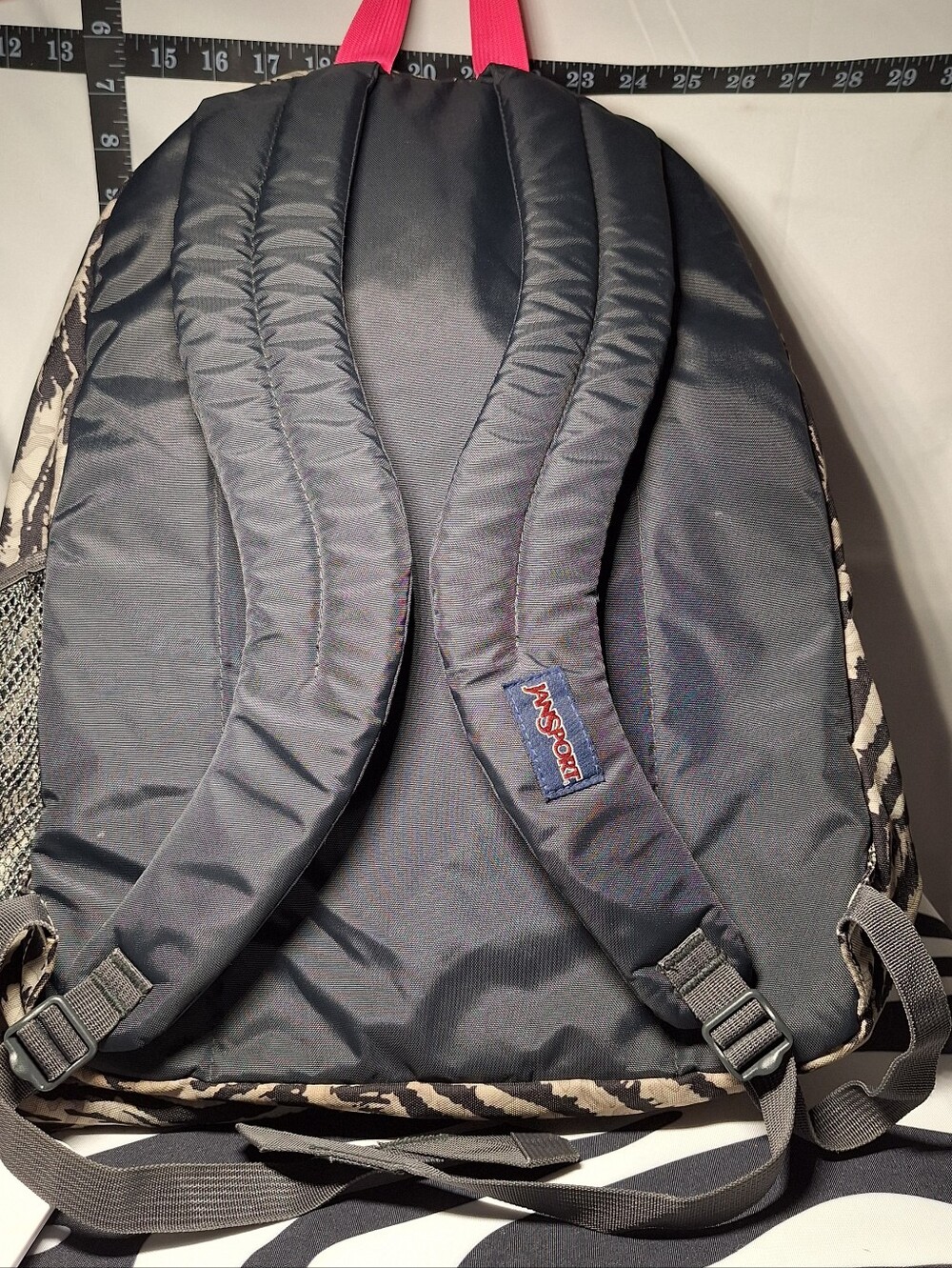 Jansport Backpack, Zebra Stripes, Black & Grey With Pink Accents - Picture 6 of 13